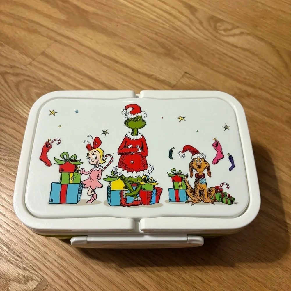 Dr. Seuss Grinch Plastic Food Storage Container NEW Compartment Lunch Christmas